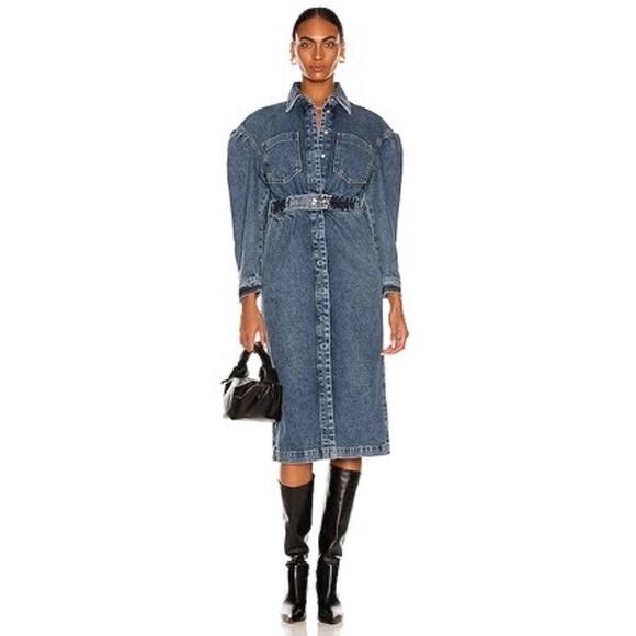 REMAIN Birger Christensen  Dahlia Stone Wash denim midi dress size 40/ US 8 - Picture 1 of 16